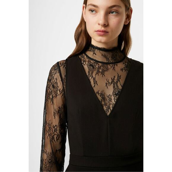 French Connection Lula Lace Black Jumpsuit 2 Sheer Mock Neck formal whimsigoth - Picture 3 of 11